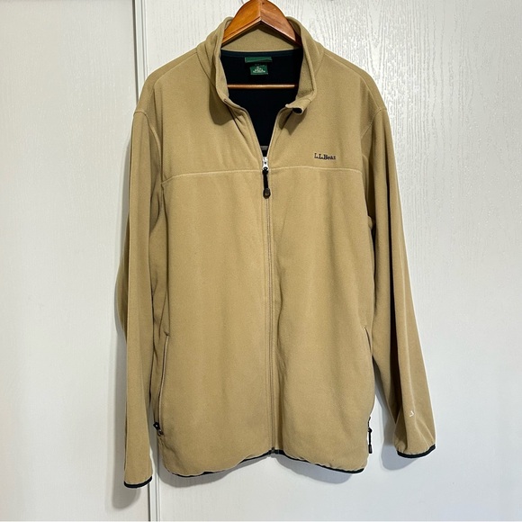 Vintage LL Bean tan mens fleece full zip sweater jacket size XL Tall - Picture 1 of 12